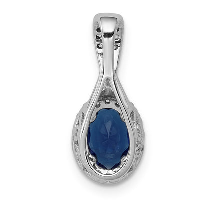 14k White Gold Real Diamond and Oval Sapphire Halo Pendant