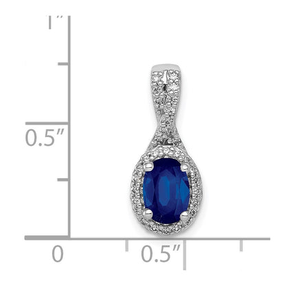 14k White Gold Real Diamond and Oval Sapphire Halo Pendant
