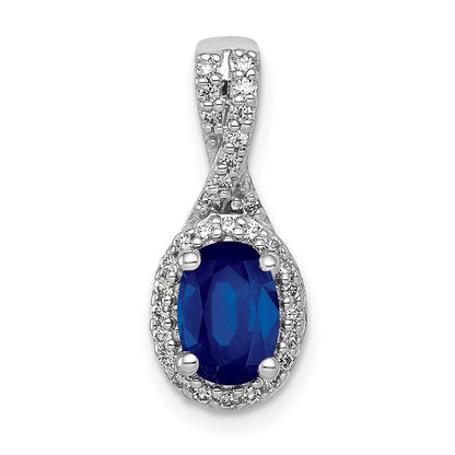 14k White Gold Real Diamond and Oval Sapphire Halo Pendant