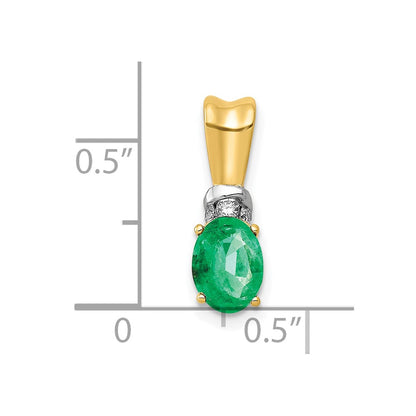 10k Yellow Gold w/Rhodium Real Diamond and Oval Emerald Pendant