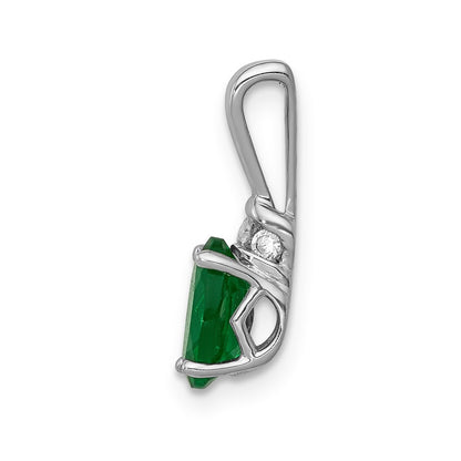 14k White Gold Real Diamond and Oval Emerald Pendant