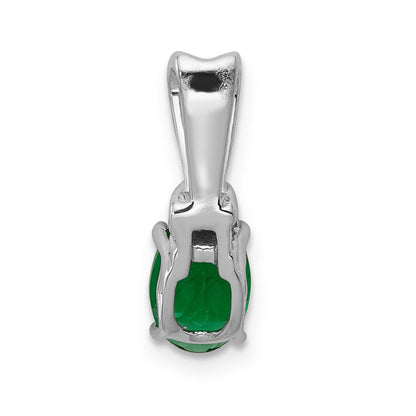 14k White Gold Real Diamond and Oval Emerald Pendant