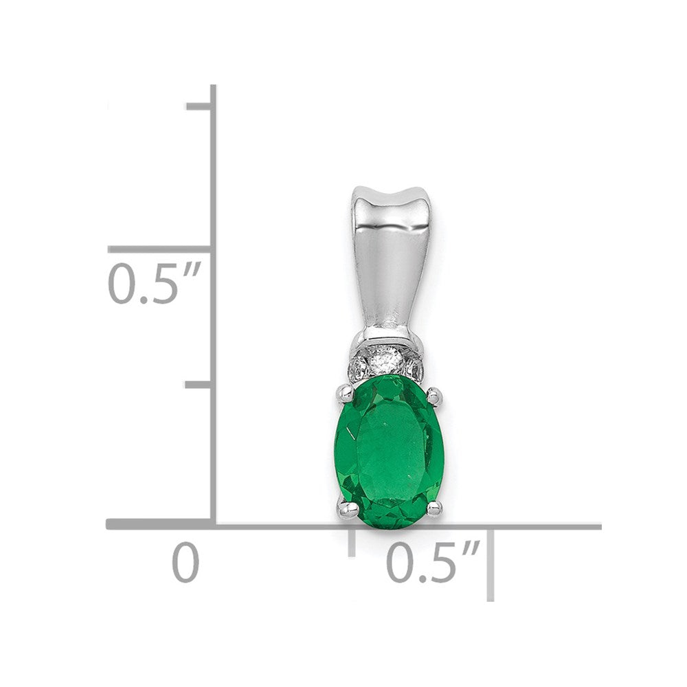 14k White Gold Real Diamond and Oval Emerald Pendant