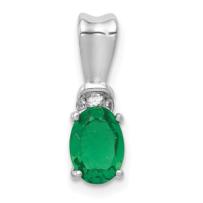 14k White Gold Real Diamond and Oval Emerald Pendant