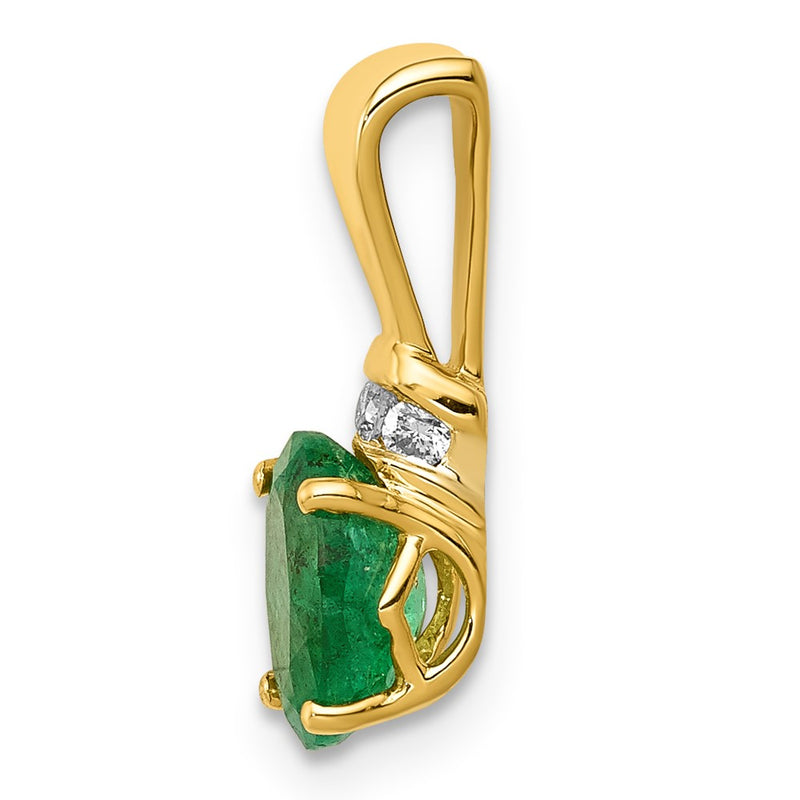 14k Yellow Gold w/Rhodium Real Diamond and Oval Emerald Pendant