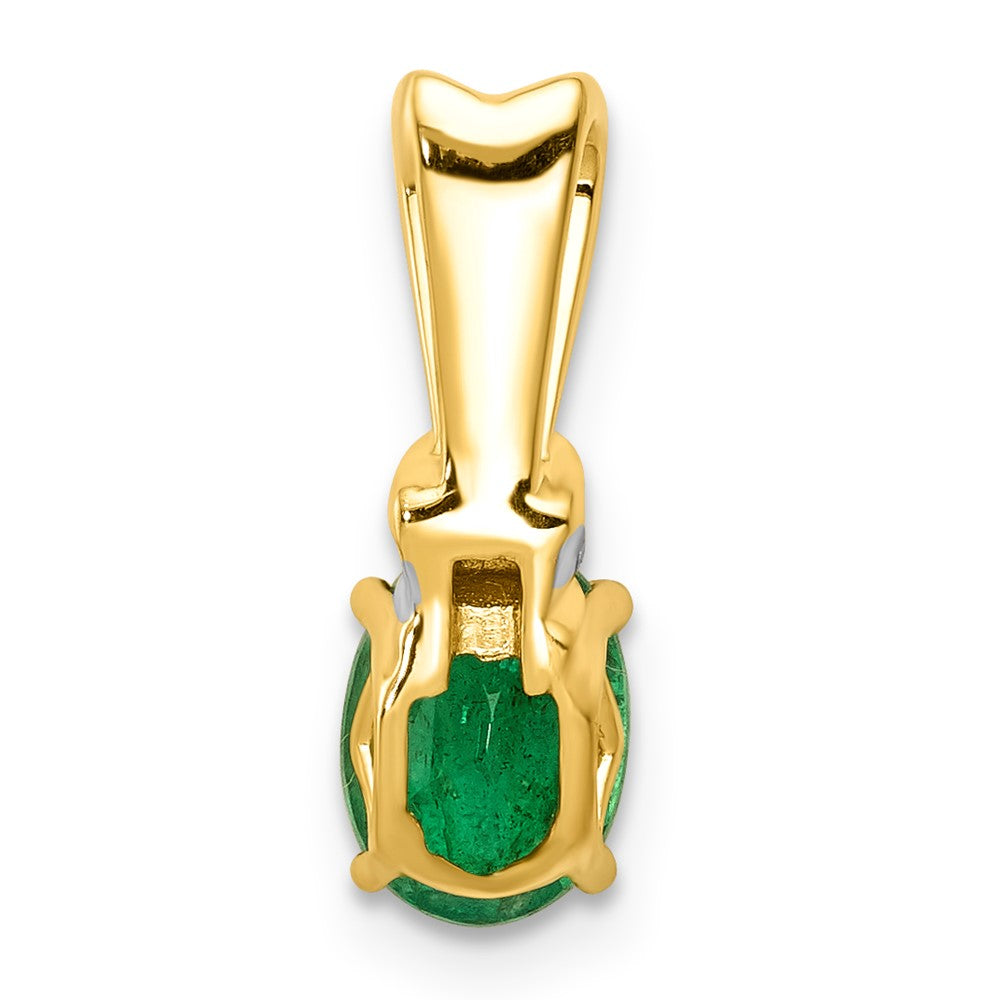14k Yellow Gold w/Rhodium Real Diamond and Oval Emerald Pendant