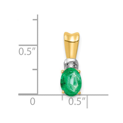 14k Yellow Gold w/Rhodium Real Diamond and Oval Emerald Pendant