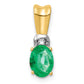 14k Yellow Gold w/Rhodium Real Diamond and Oval Emerald Pendant