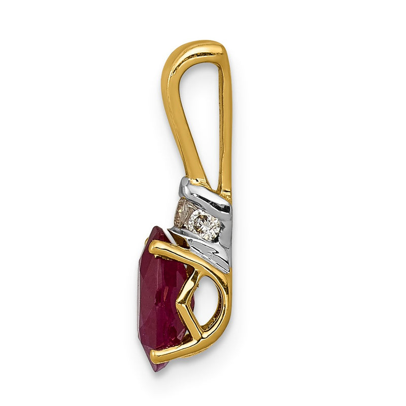 10k Yellow Gold w/Rhodium Real Diamond and .66 Oval Ruby Pendant