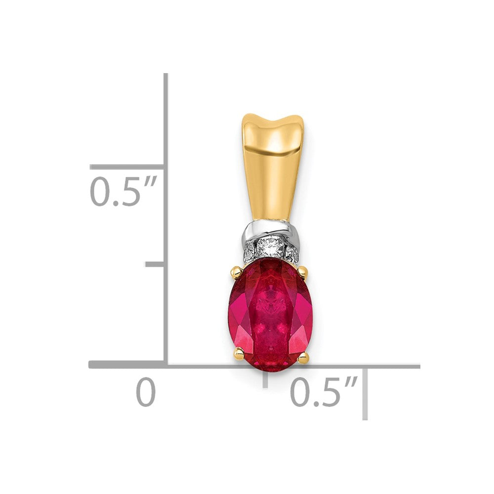 10k Yellow Gold w/Rhodium Real Diamond and .66 Oval Ruby Pendant