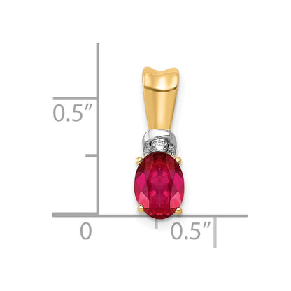 10k Yellow Gold w/Rhodium Real Diamond and .66 Oval Ruby Pendant