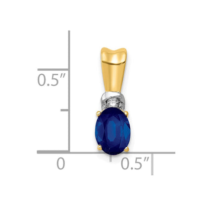 10k Yellow Gold w/Rhodium Real Diamond and Oval Sapphire Pendant