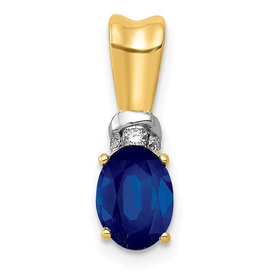 10k Yellow Gold w/Rhodium Real Diamond and Oval Sapphire Pendant