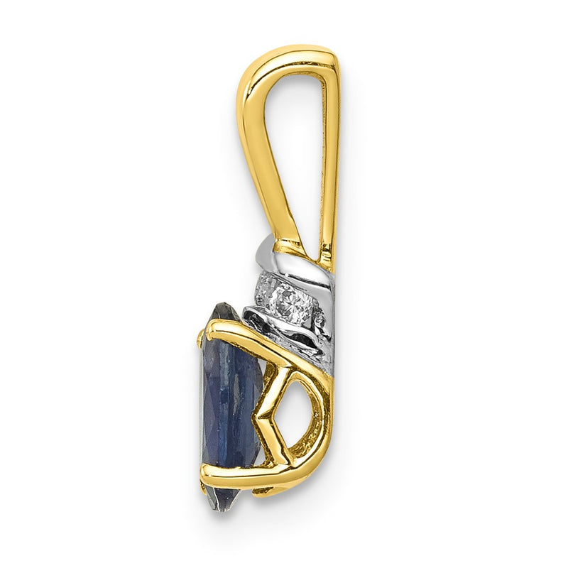 14k Yellow Gold w/Rhodium Real Diamond and Oval Sapphire Pendant