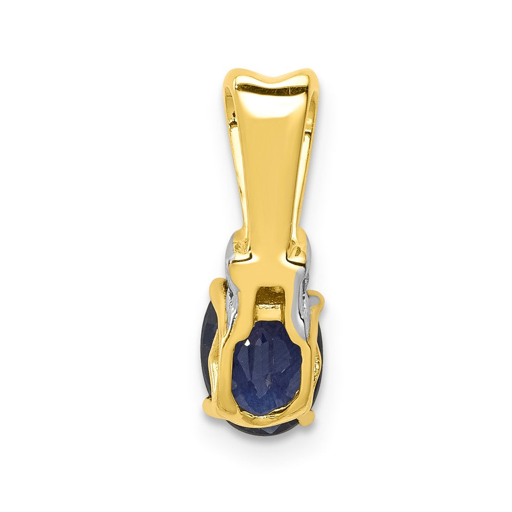 14k Yellow Gold w/Rhodium Real Diamond and Oval Sapphire Pendant