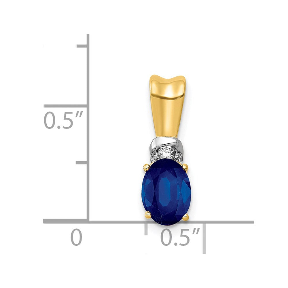 14k Yellow Gold w/Rhodium Real Diamond and Oval Sapphire Pendant