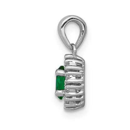 14k White Gold Real Diamond and Oval Emerald Halo Pendant