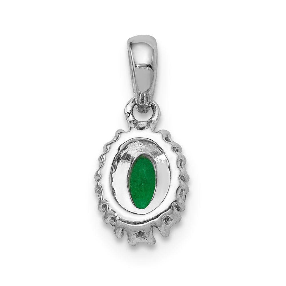 14k White Gold Real Diamond and Oval Emerald Halo Pendant