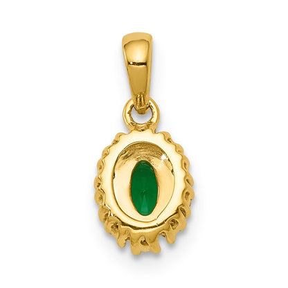 14k Yellow Gold and Rhodium Real Diamond and Oval Emerald Pendant
