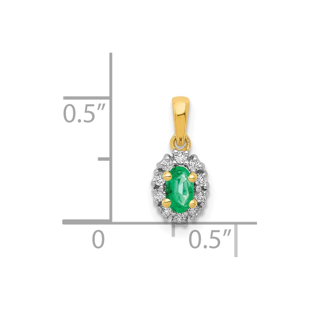 14k Yellow Gold and Rhodium Real Diamond and Oval Emerald Pendant