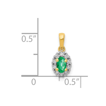14k Yellow Gold and Rhodium Real Diamond and Oval Emerald Pendant