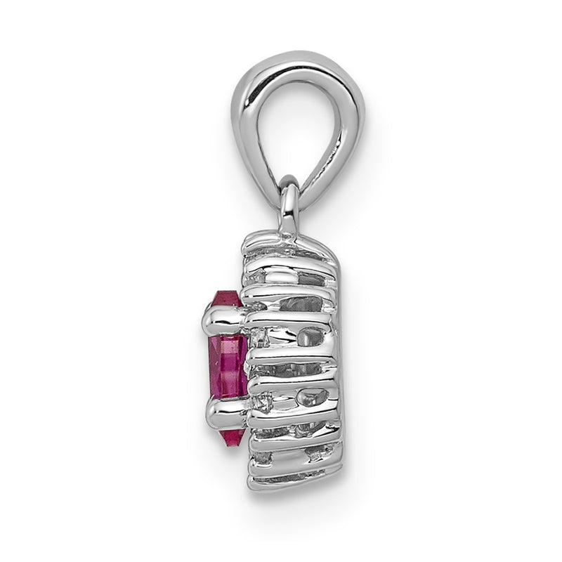 14k White Gold Real Diamond and .32 Oval Ruby Halo Pendant