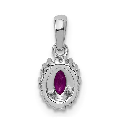 14k White Gold Real Diamond and .32 Oval Ruby Halo Pendant