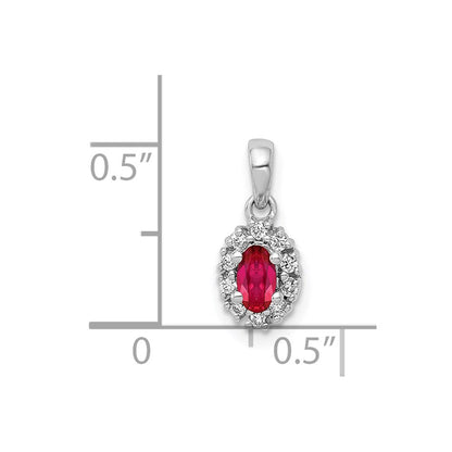 14k White Gold Real Diamond and .32 Oval Ruby Halo Pendant