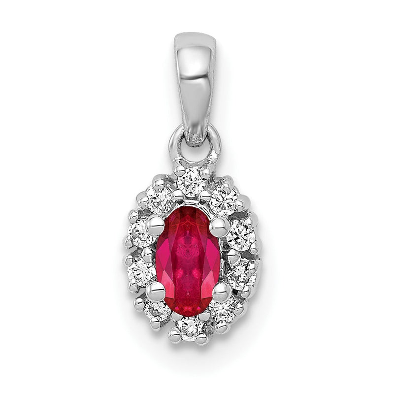 14k White Gold Real Diamond and .32 Oval Ruby Halo Pendant