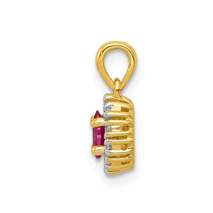 14k Yellow Gold and Rhodium Real Diamond and .32 Oval Ruby Halo Pendant