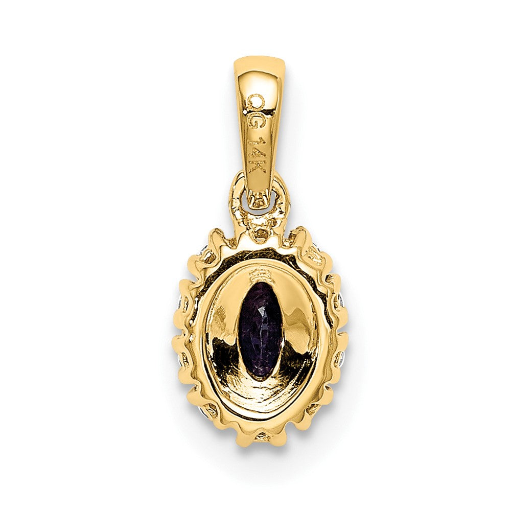 14k Yellow Gold and Rhodium Real Diamond and .32 Sapphire Oval Halo Pendant