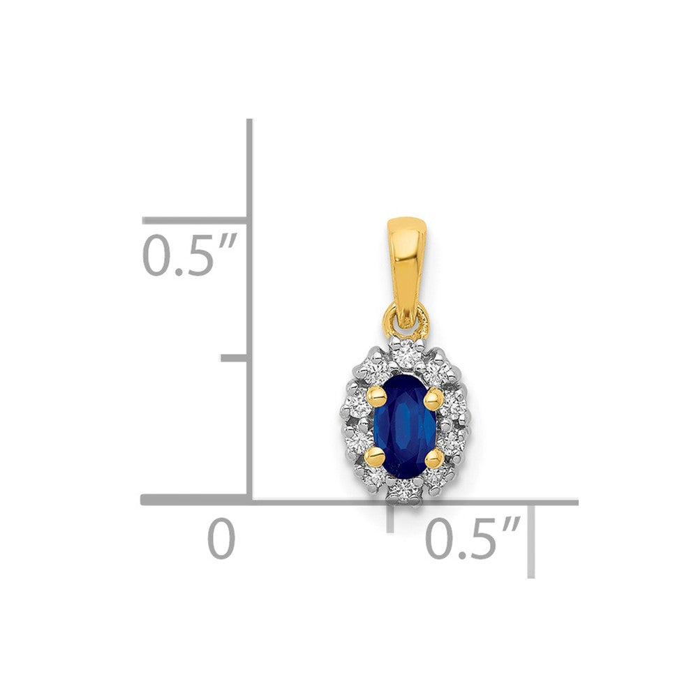 14k Yellow Gold and Rhodium Real Diamond and .32 Sapphire Oval Halo Pendant