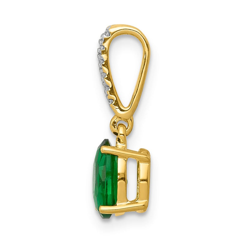 14K Yellow Gold Real Diamond and Oval Emerald Pendant