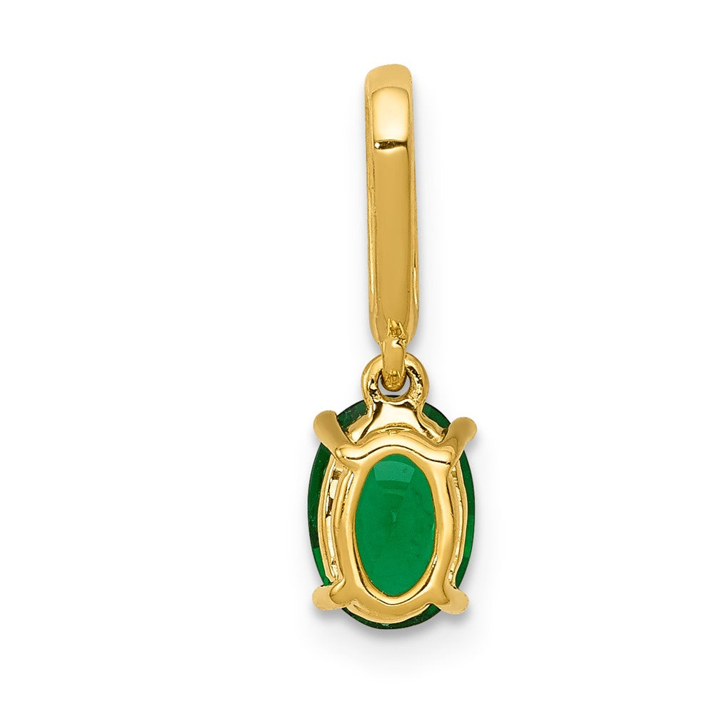 14K Yellow Gold Real Diamond and Oval Emerald Pendant