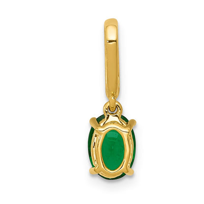 14K Yellow Gold Real Diamond and Oval Emerald Pendant