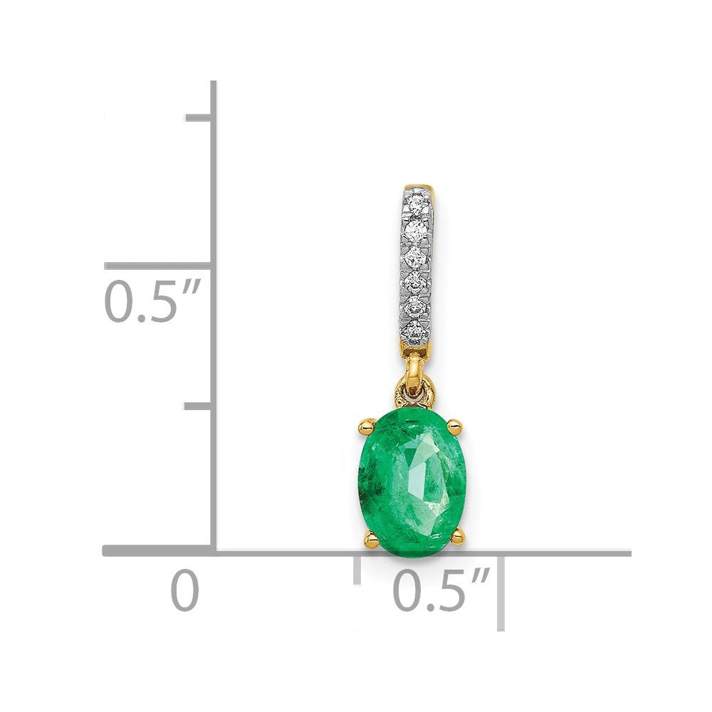 14K Yellow Gold Real Diamond and Oval Emerald Pendant