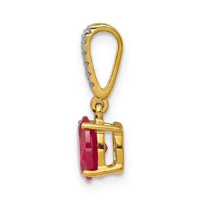 14K Yellow Gold Real Diamond and .91 Oval Ruby Pendant