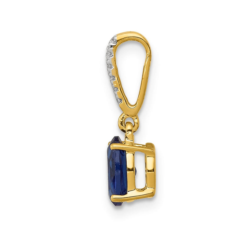 14K Yellow Gold Real Diamond and Oval 1.04 Oval Sapphire Pendant