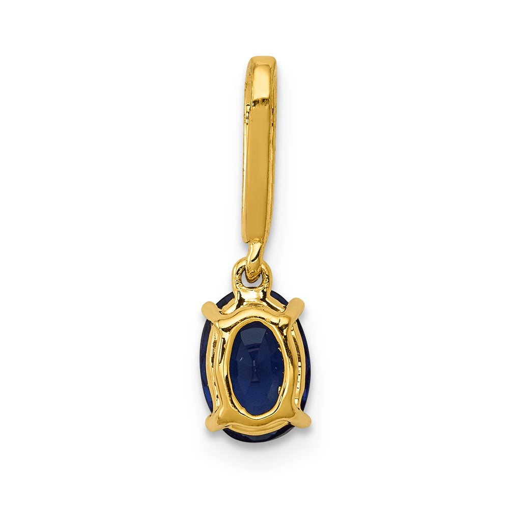 14K Yellow Gold Real Diamond and Oval 1.04 Oval Sapphire Pendant