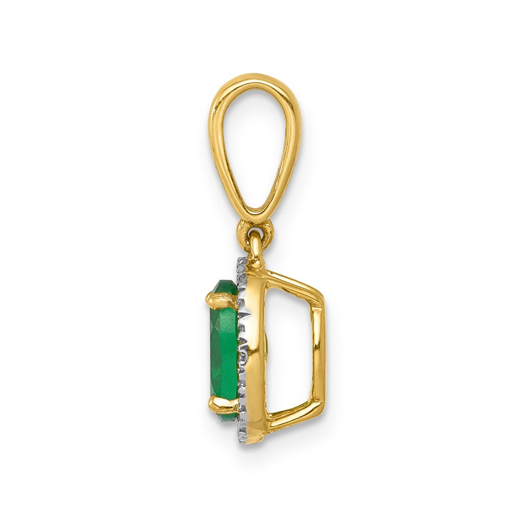 14K Yellow Gold Real Diamond and Oval Emerald Halo Pendant