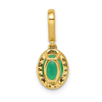 14K Yellow Gold Real Diamond and Oval Emerald Halo Pendant