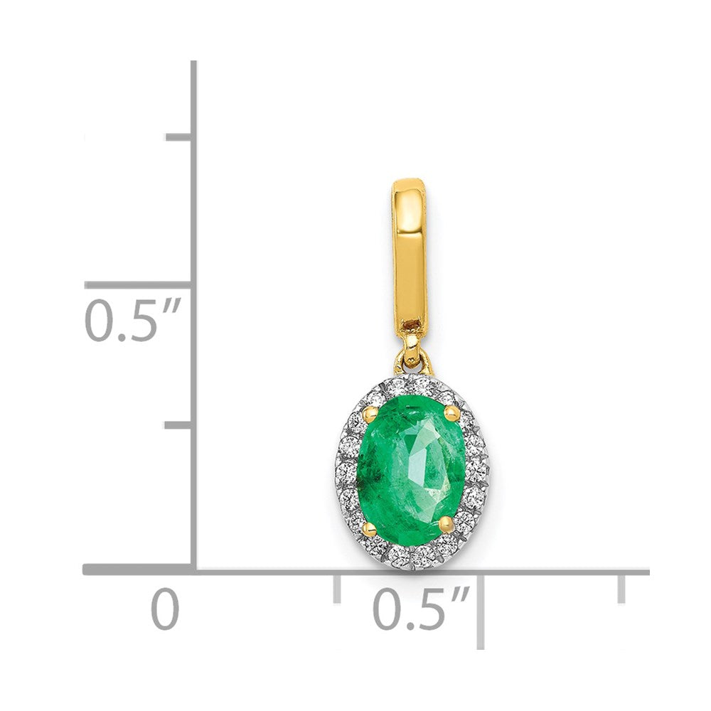 14K Yellow Gold Real Diamond and Oval Emerald Halo Pendant