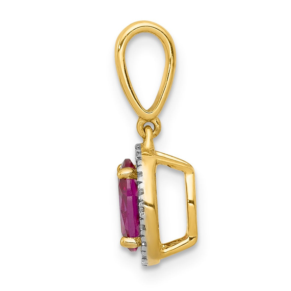 14K Yellow Gold Real Diamond and .99 Ruby Halo Pendant