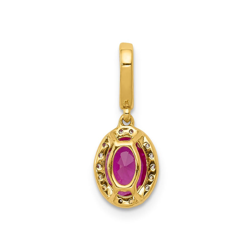 14K Yellow Gold Real Diamond and .99 Ruby Halo Pendant