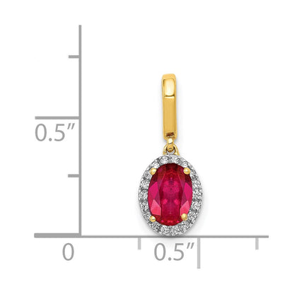 14K Yellow Gold Real Diamond and .99 Ruby Halo Pendant