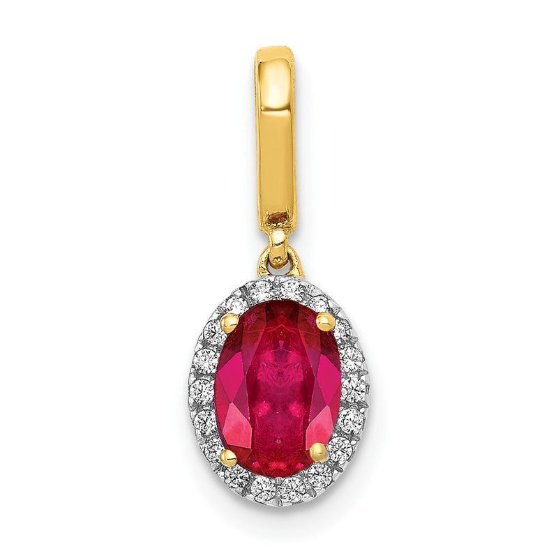 14K Yellow Gold Real Diamond and .99 Ruby Halo Pendant