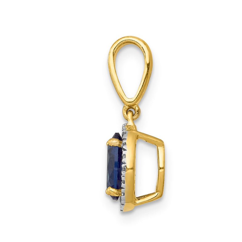 14K Yellow Gold Real Diamond and Oval 1.05 Sapphire Halo Pendant