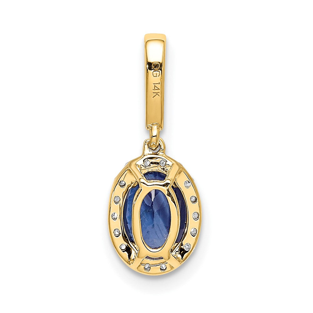 14K Yellow Gold Real Diamond and Oval 1.05 Sapphire Halo Pendant