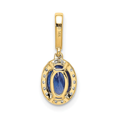 14K Yellow Gold Real Diamond and Oval 1.05 Sapphire Halo Pendant