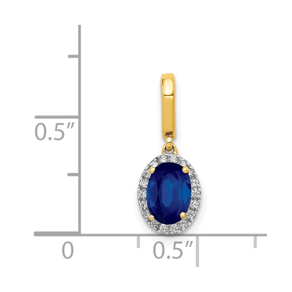 14K Yellow Gold Real Diamond and Oval 1.05 Sapphire Halo Pendant